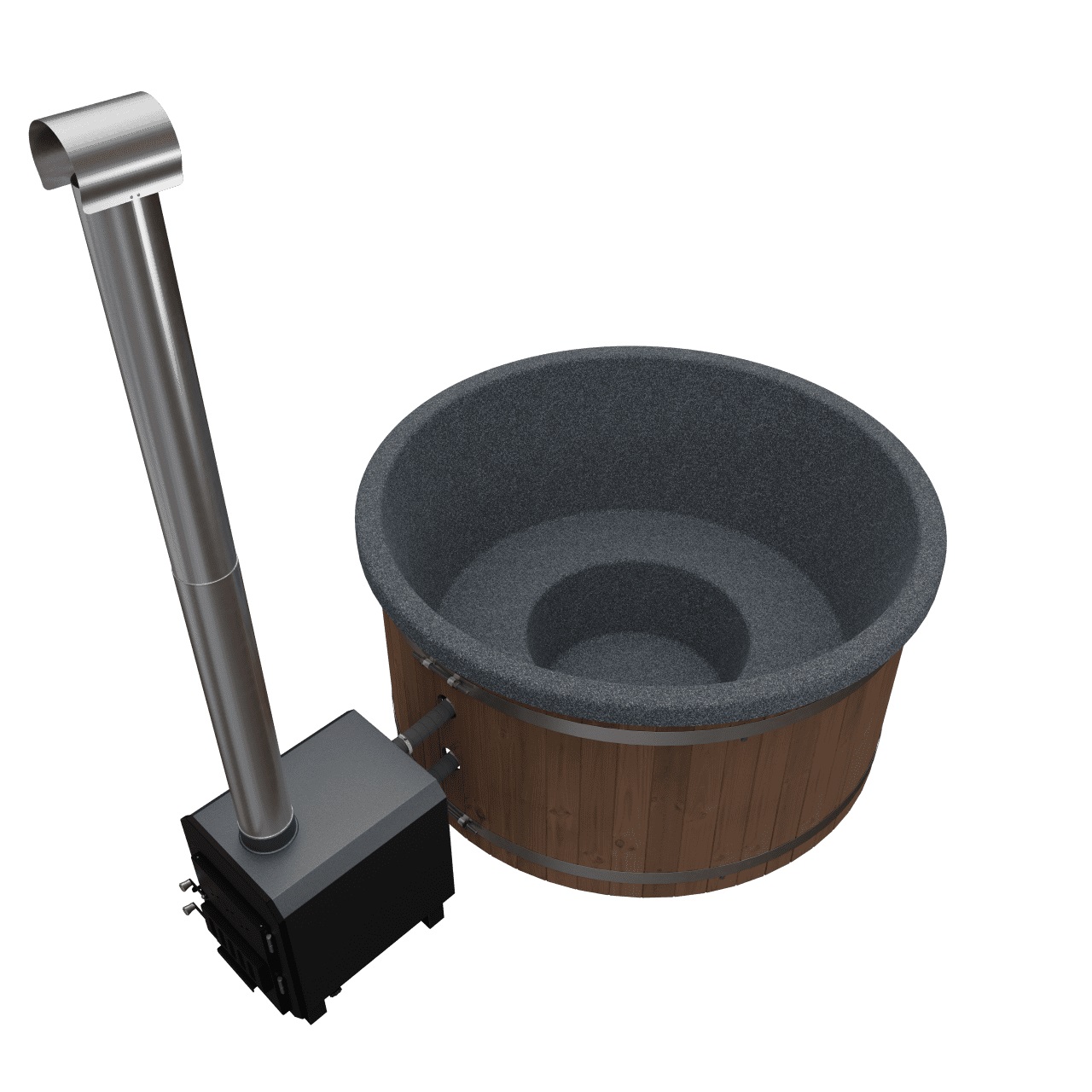 Afbeelding met de welltub met buitenkachel