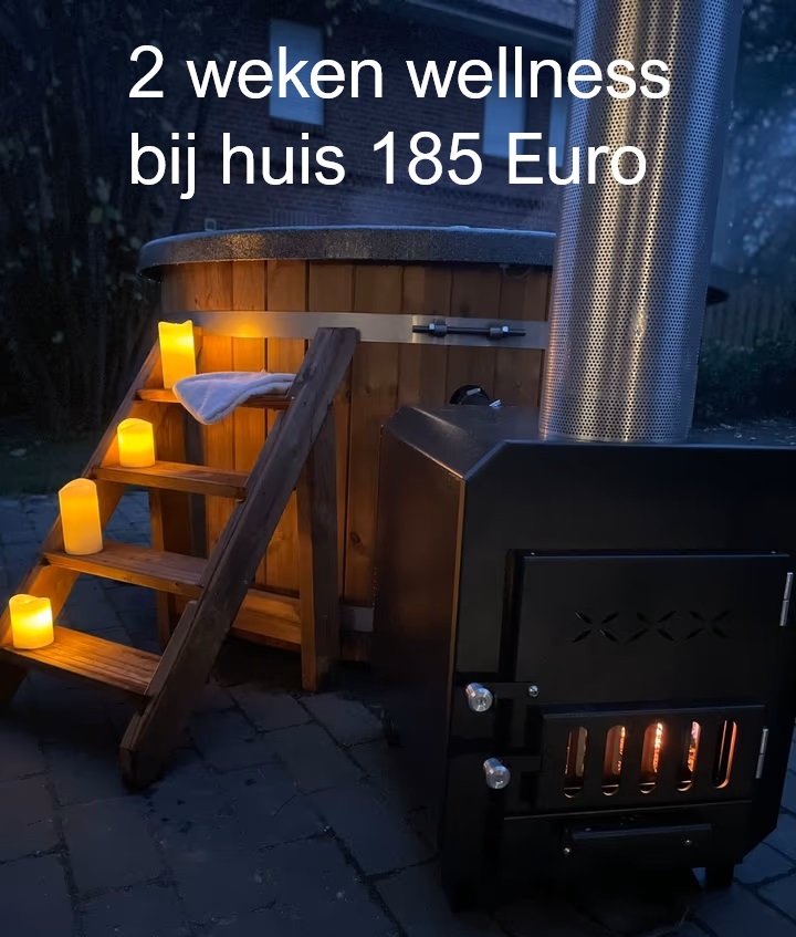 Sfeervolle hottub met brandende kachel en kaarsjes