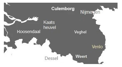 Kaart van Nederland met locaties in Noord Brabant