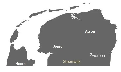 Kaart van Friesland in Noord Nederland