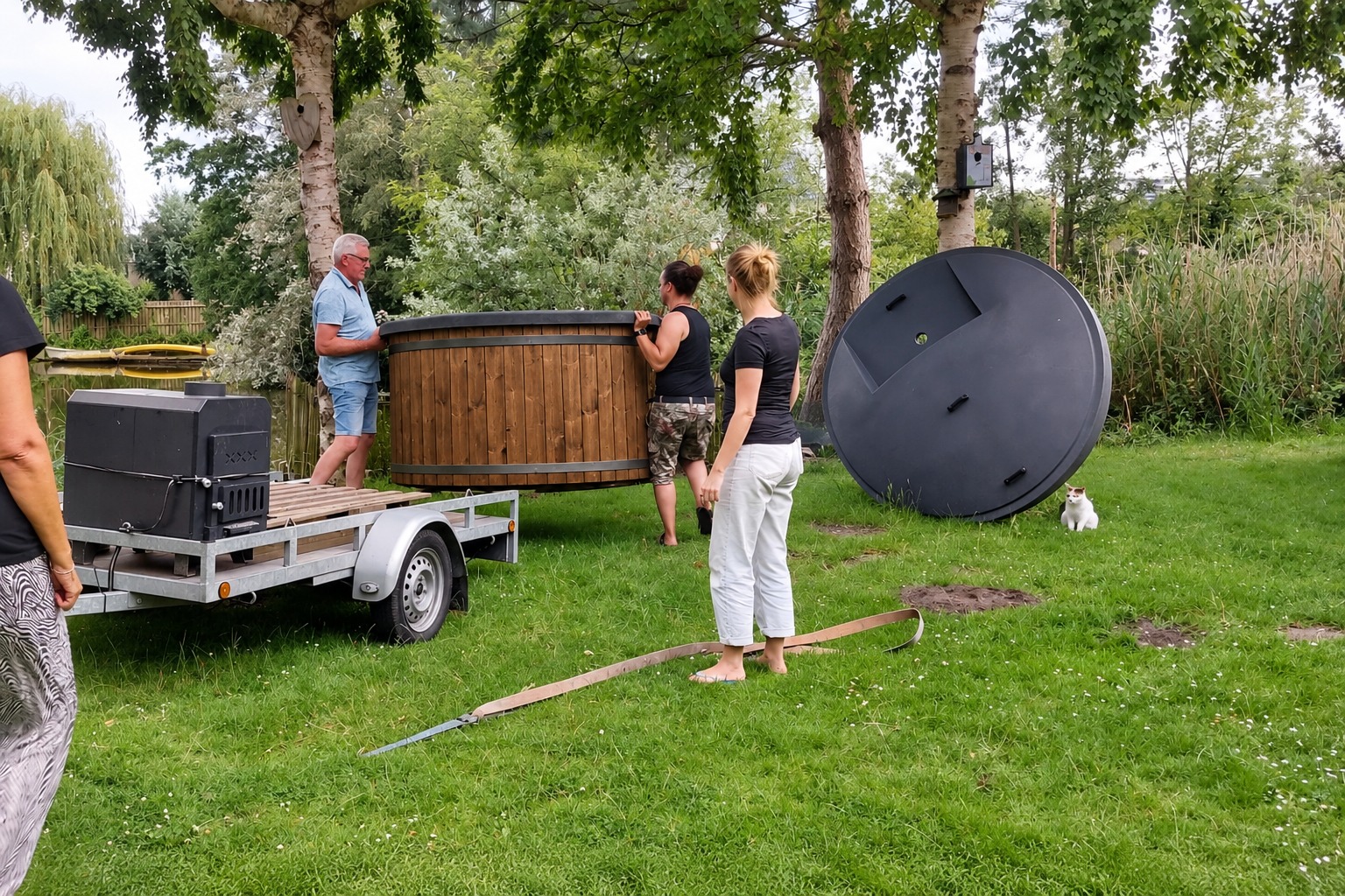 Hottub van de aanhanger afhalen