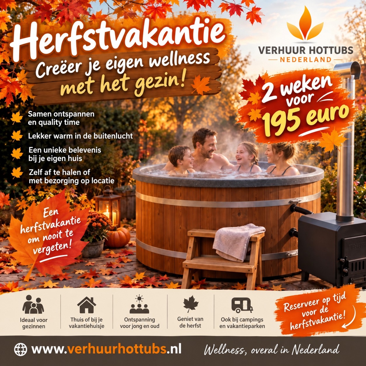 Reserveer nu voor de herfstvakantie, 2 weken voor 195 euro