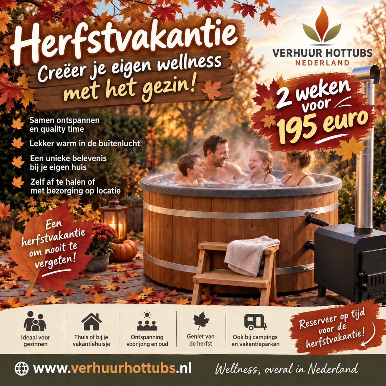 Reserveer nu voor de herfstvakantie, 2 weken voor 195 euro